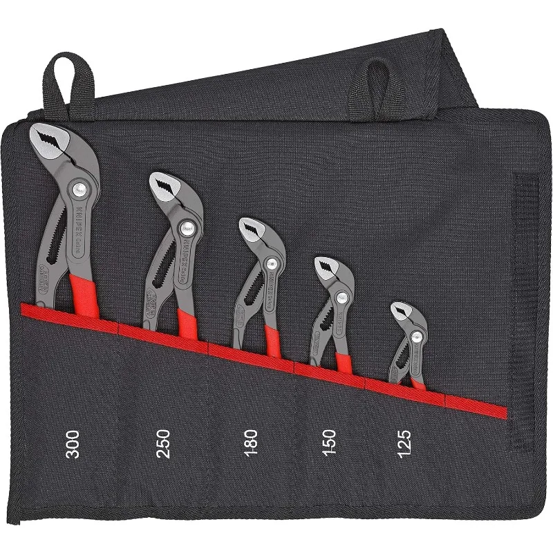 5 Pc Pliers Cobra Set In Tool Roll, Black