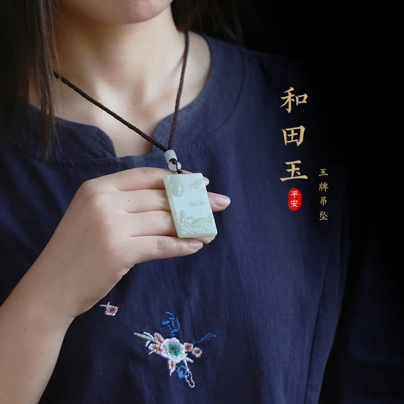 Natural Hetian Jade Buddha Head Pendant Necklace Jade Amulet Pendant for Men and Women Gifts