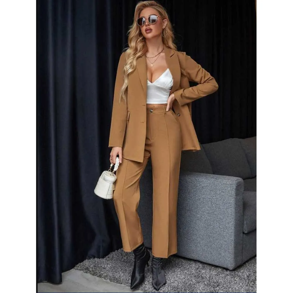 Elegant 2024 Autumn New Arrival Women's Suits Notch Lapel 2 Piece Jacket Pants Female Clothing Slim Fit Office Lady Blazers Sets