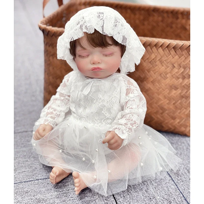 

18inch Rosalie Newborn Reborn Doll Full vinyl Girl Body & Cloth Body Lifelike Sleeping Baby Hand-rooted Hair with Visible Veins