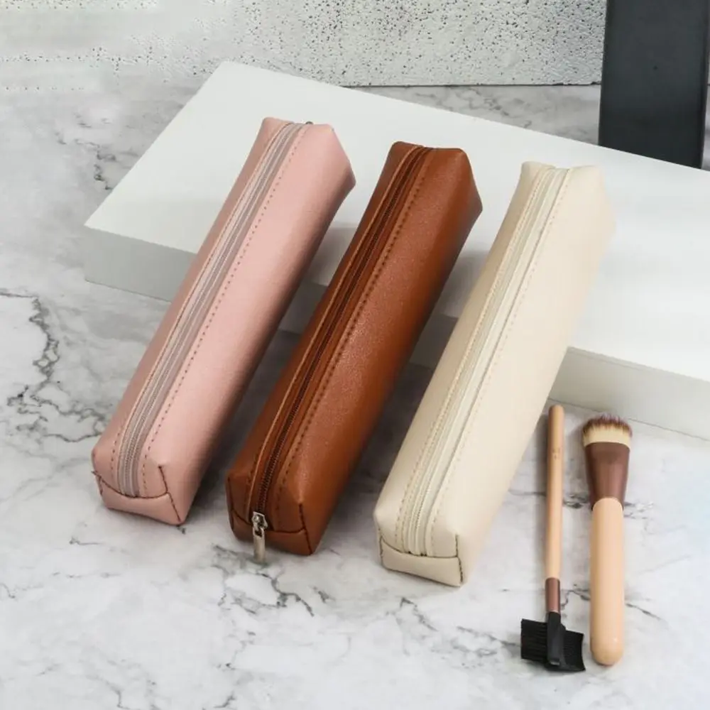 Fashion PU Leather Pen Bag Water Dirt-Proof Storage Bag Large Capacity Pencil Case Simple Stationery Box