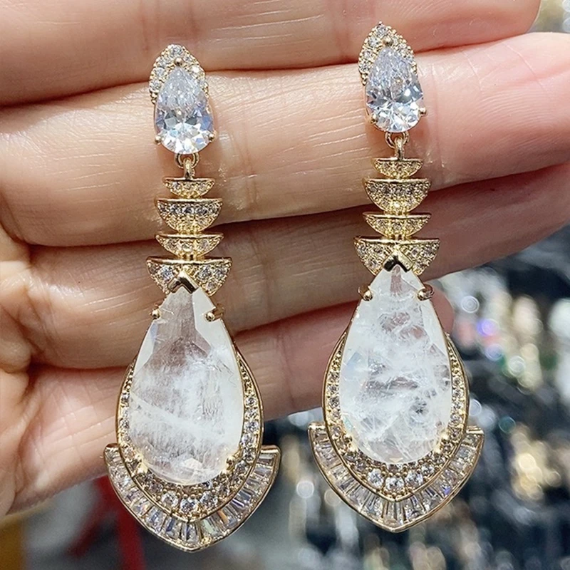 White Yellow Blue Waterdrop Earrings Long Vintage Wedding Bride Dinner Party Luxury Jewelry Women Earrings Gift