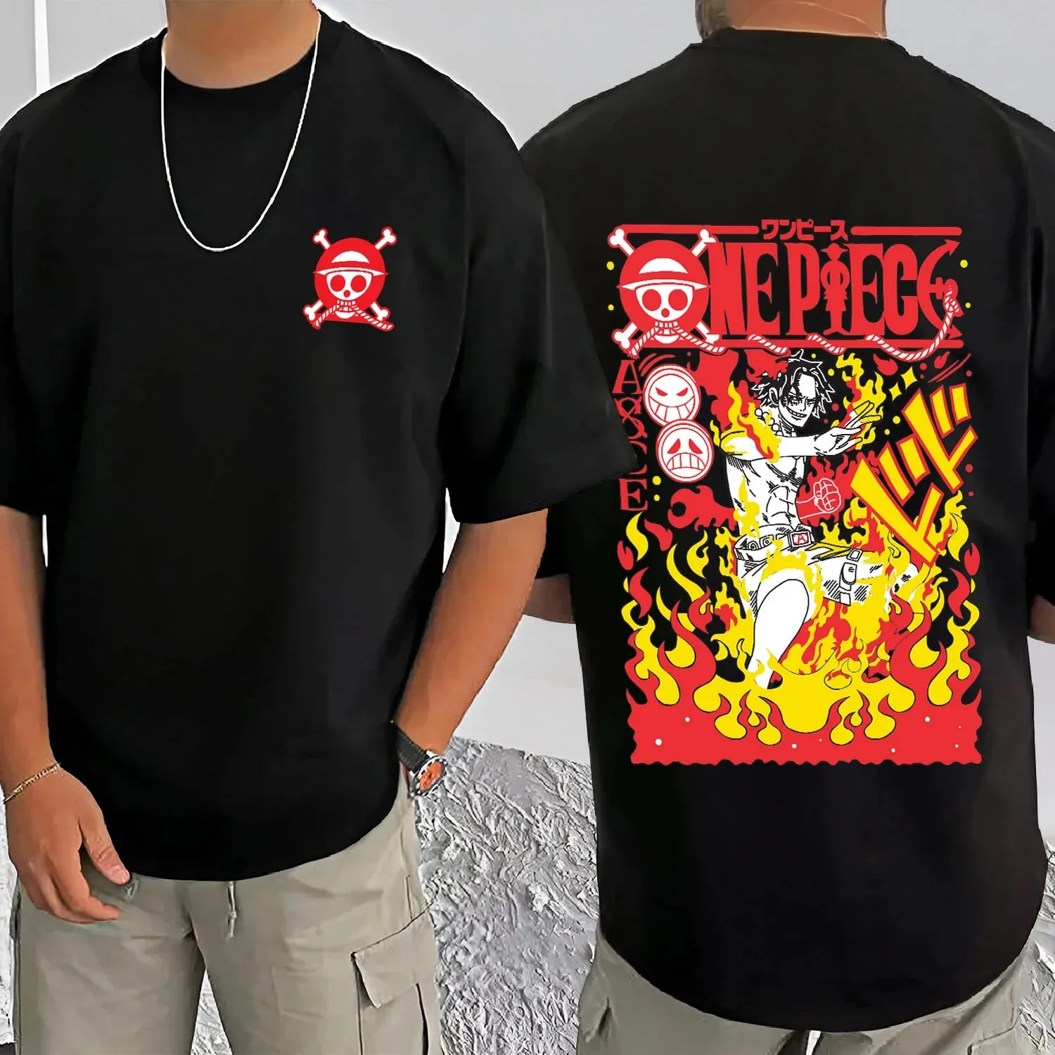 2026 Summer Bandai ONE PIECE Anime Portgas D. Ace 3D Print Football Jersey for Men's Tshirt Summer Sports Casual Tees Kids/Adult