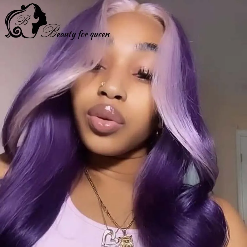 

Transparent Lace Frontal Wigs High Quality Highlight Light Purple Body Wave 13x4 Colored Brazilian Human Hair Wig For Women