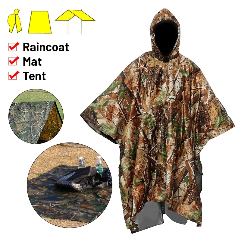 

Raincoat 3 in 1 Multifunctional Waterproof Rain Poncho Backpack Hiking Motorcycle Rain Cover Outdoor Awning Camping Tent Mat