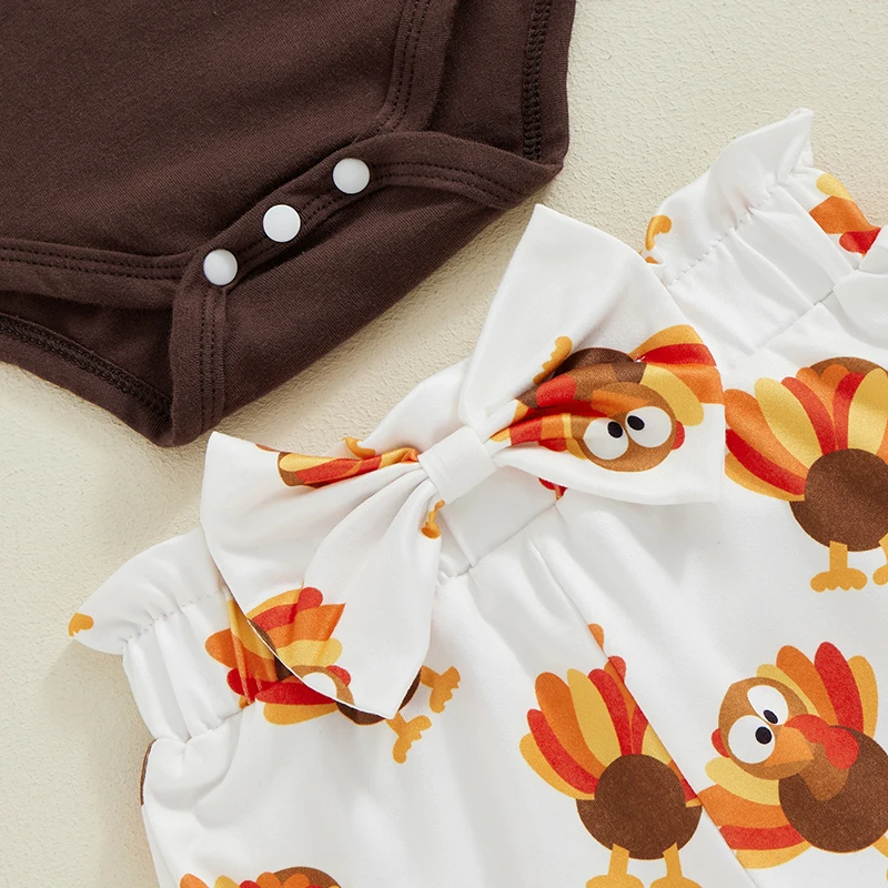 2024-07-13 Lioraitiin Baby Girls 3Pcs Thanksgiving Outfits Long Sleeve Romper + Dots/Turkey Print Pants + Headband Fall Set