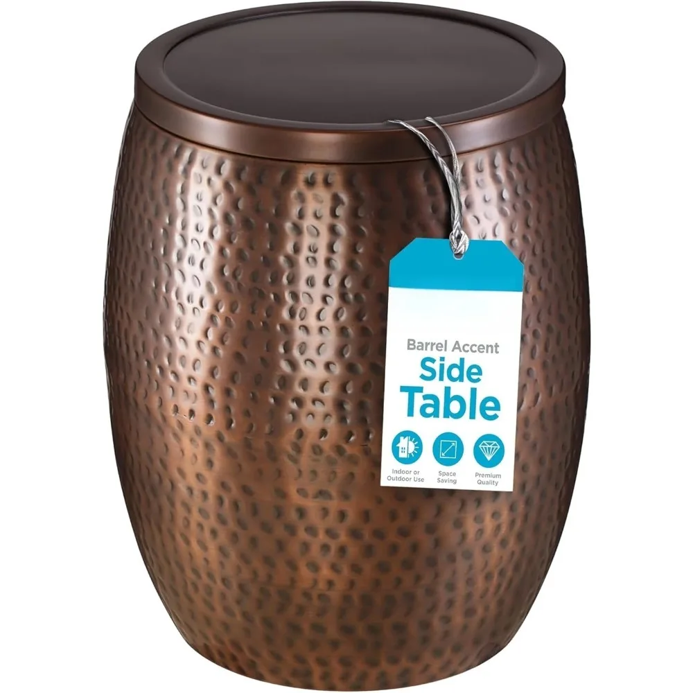 

20 in Metal Storage Side Table Hammered 15.96 in D End Tables Home Furniture Removable Lid Copper Antique