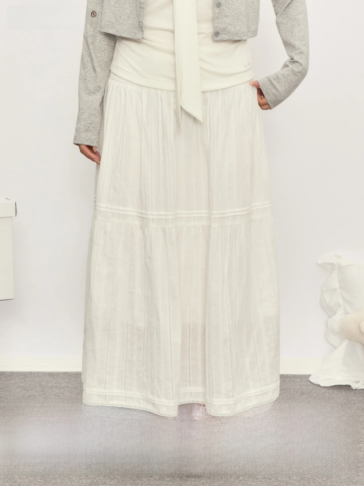 

High Waist A-Line Midi Skirt Long Dress Women's plus Size Friendly Retro Texture Versatile Cotton Embroidered Half Body Skirts