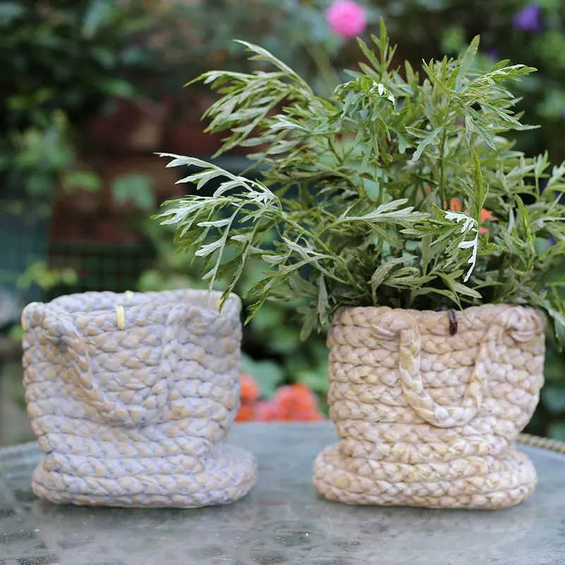 

European FRP Bag Flower Pot Green Plant Potted Ornament Art Outdoor Garden Furnishing Decoration Courtyard Park Figurines Crafts