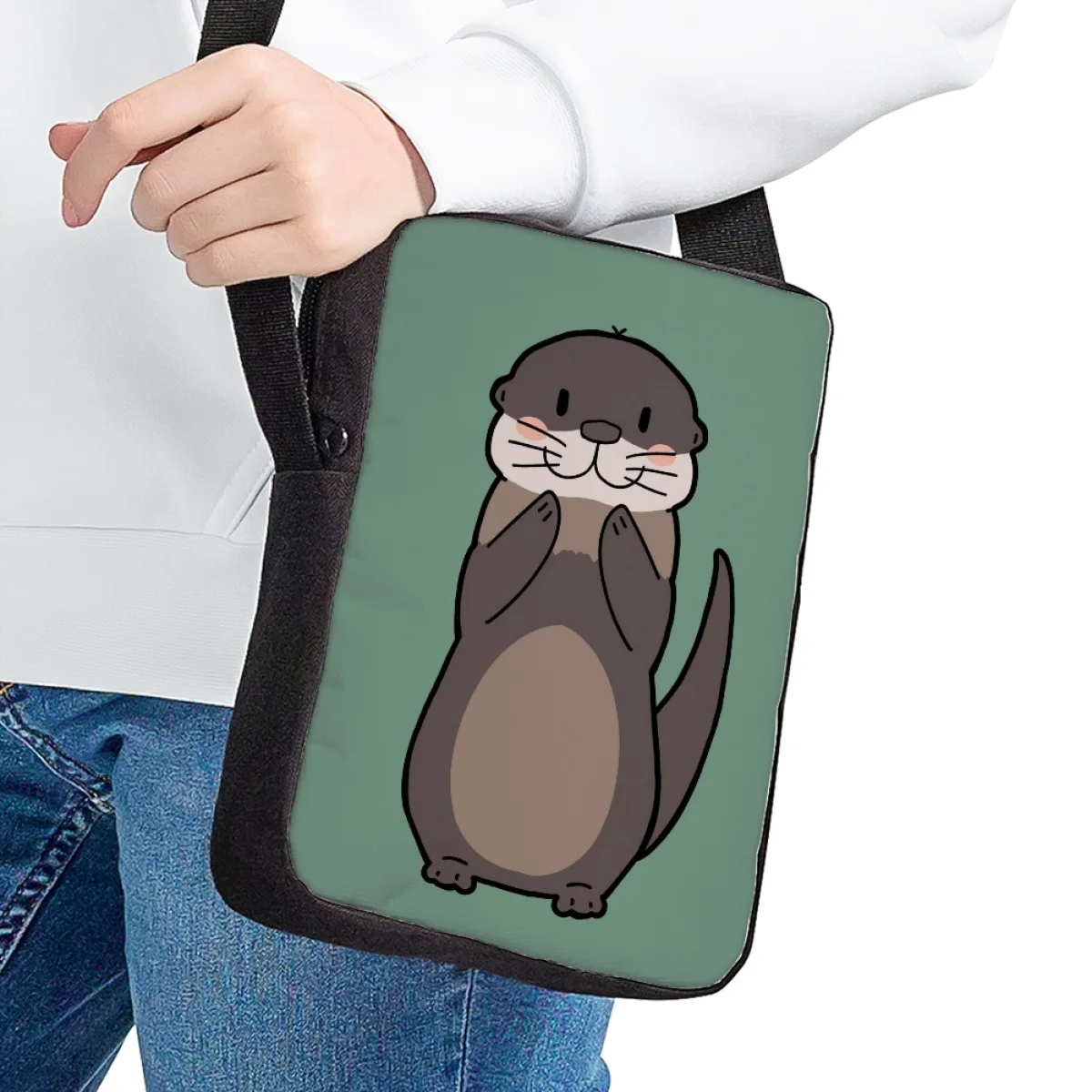 Cute Cartoon Otter Printed Children's Shoulder Bag Adjustable Small Capacity Crossbody Bags Fashion New Travel Messenger Bag