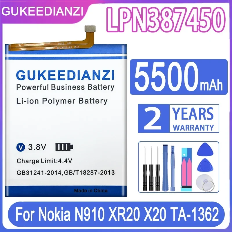 High Capacity GUKEEDIANZI Battery LPN387450 5500mAh for Nokia N910 XR20 X20 TA-1362