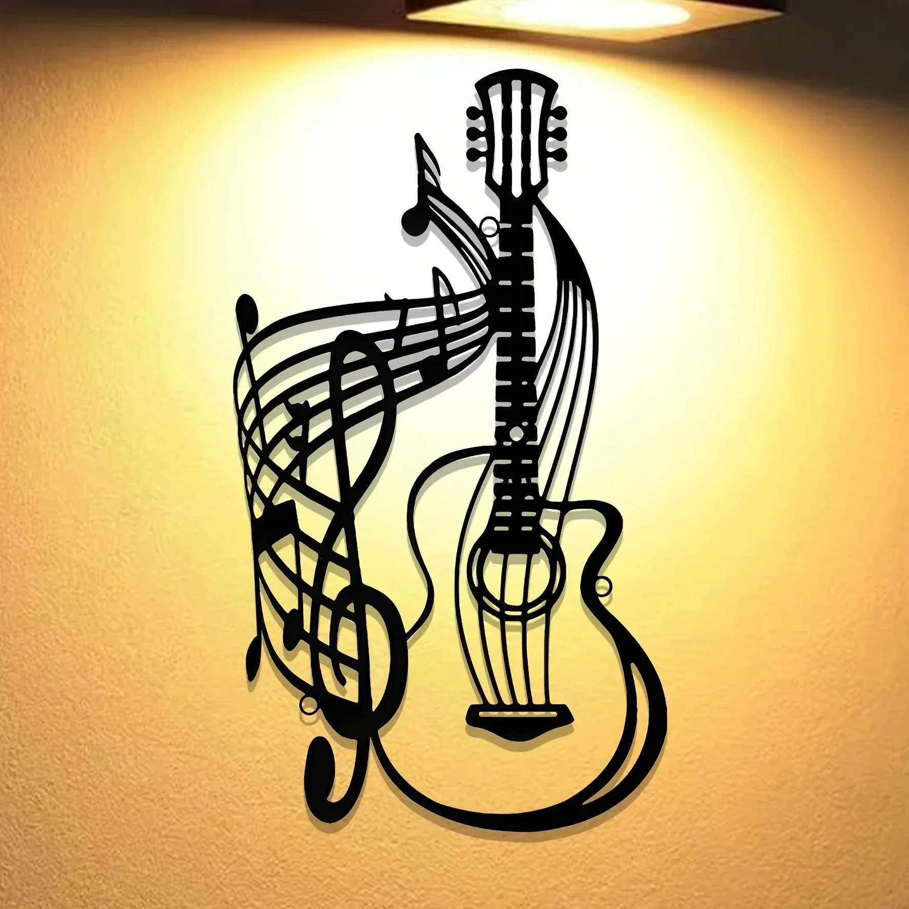Vintage Music Score Guitar Wall Art - Hand-forged Metal Silhouette Decoration, Suitable for Indoor and Outdoor Spaces, Farm Studio
