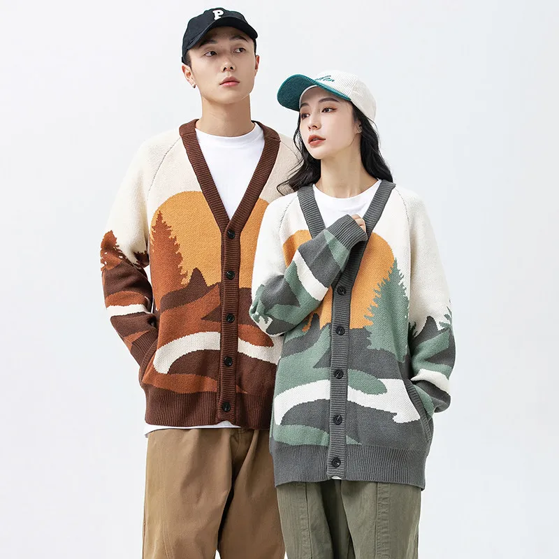 

Retro Japanese Sle Lazy Color Blo V-Ne Open Cardigan Knitted Sweater ex Loose Fit Autumn Winter Trendy Cotton Blend