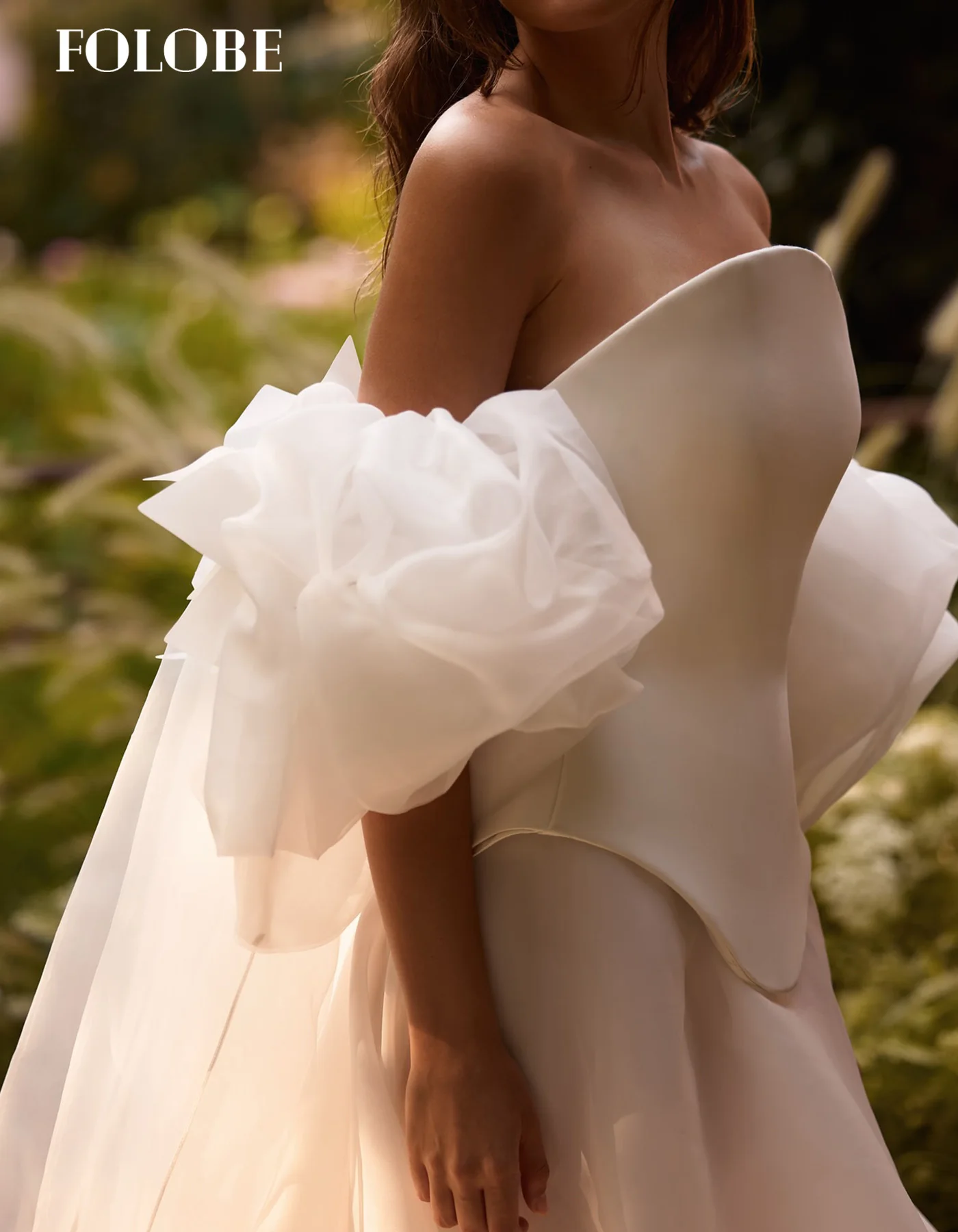 فستان زفاف FOLOBE فاخر بدون حمالات على شكل زهور بدون أكمام أبيض على شكل حرف a فساتين زفاف أنيقة للعروس والنساء حسب الطلب #4