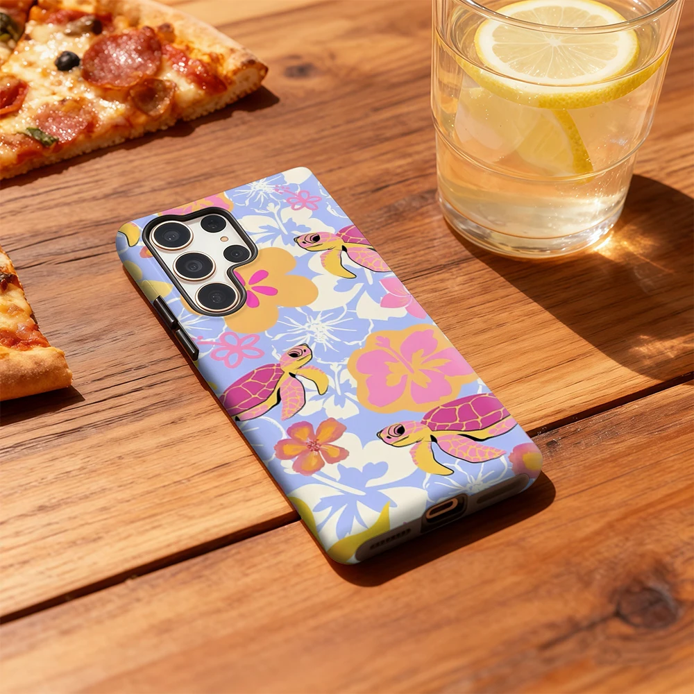 Funda de teléfono Turtle Tropics para Samsung Galaxy S25 Ultra S24 S23 Ultra Plus, funda trasera de doble capa a prueba de golpes