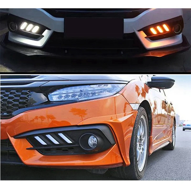 Fit for Honda Civic 10th 2016 2017 2018 Rhyming Daytime Running Light DRL With Turn Signal Night Blue Lamp Car Fog Lamp Assembly