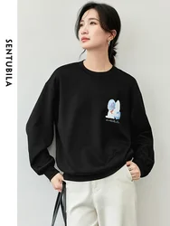 SENTUBILA Print Cotton Sweatshirt for Women 2024 Autumn Casual Loose Round Neck Long Sleeve Solid Simple Women Top 143A56700