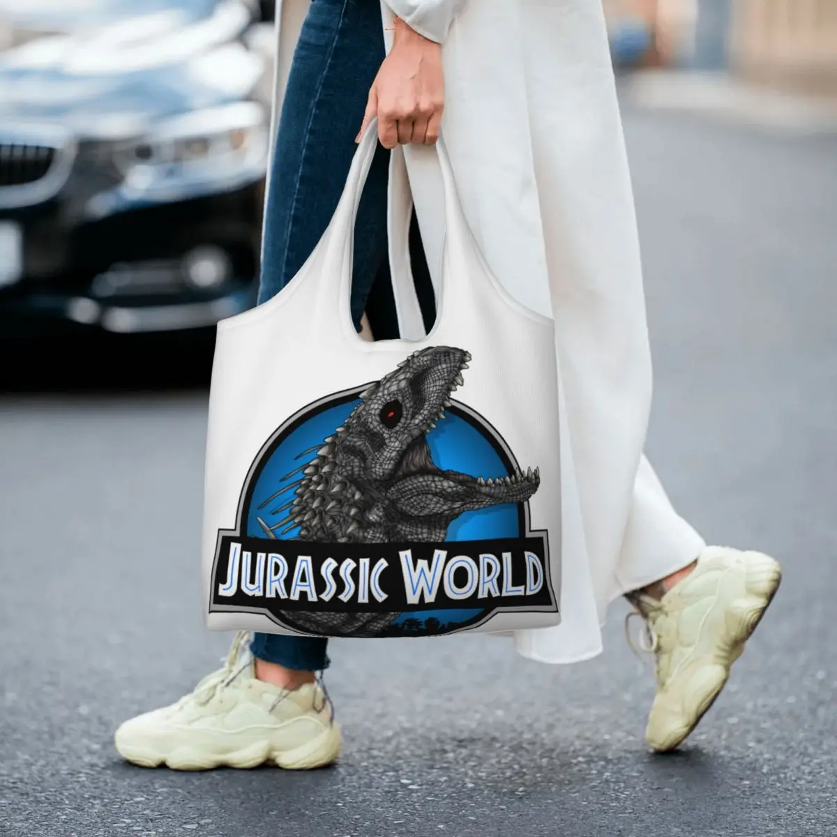 Kawaii Printed Jurassic World Film Shopping Tote Bags Portable Canvas Shopper Shoulder Indominus Rex Bags Handbags