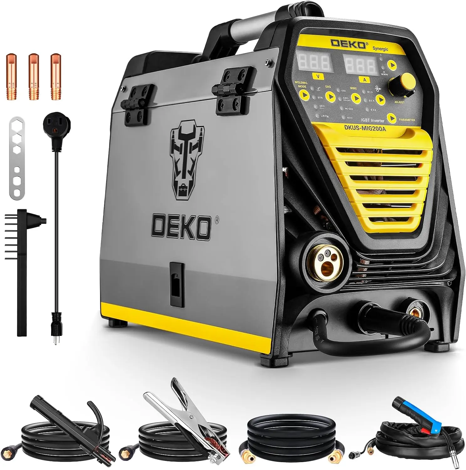  Digital 200A MIG/MMA Welder, SYNERGIC DC Inverter Welding Machine,110V/220V Fully Digitally Control with Wire Brush