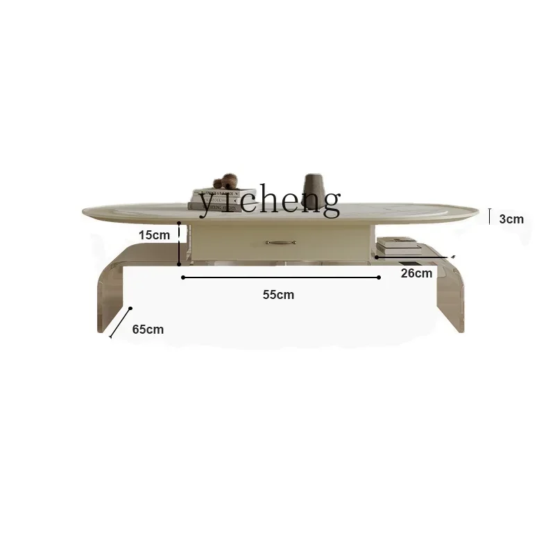 

ZC Modern Minimalist Design Acrylic Tea Table Living Room Home Cream Style Creative Stone Plate Oval Tea Table