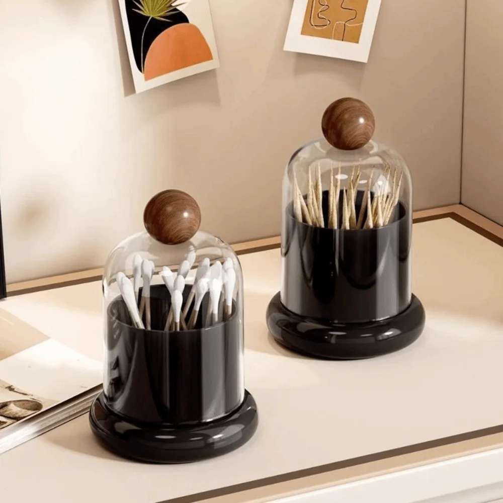Retro Swab Toothpick Holder Plastic Clear Dome Lid Toothpick Storage Box Dust-proof with Base Toothpick Dispenser Home Decor