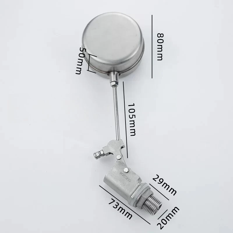 Water Tank Ball Float Valve Preservative Stainless Steel 304 200 Celsius Degree 1/2
