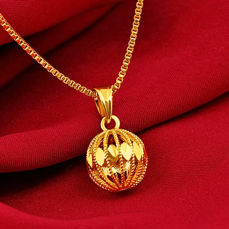 Plated Real 24K Gold Necklace Embroidered Ball Round Pendant Thailand Live Broadcast Many of the Same Pure 999 18K Gold Jewelry