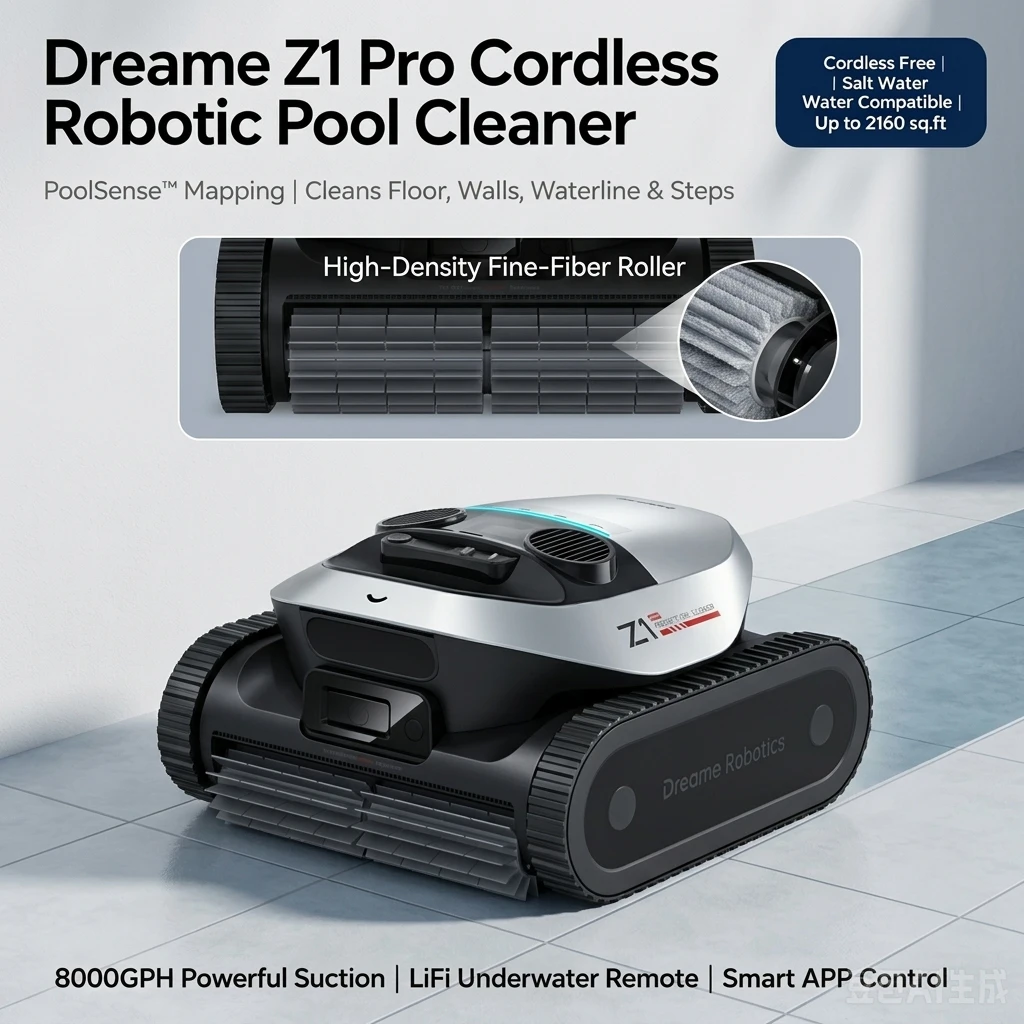 Dreame Z1PRO I-Powered Robotic Pool Cleaner Power Tools 30m/h Suction Lightweight Cordless/Battery LiFi Remote Sense Tech