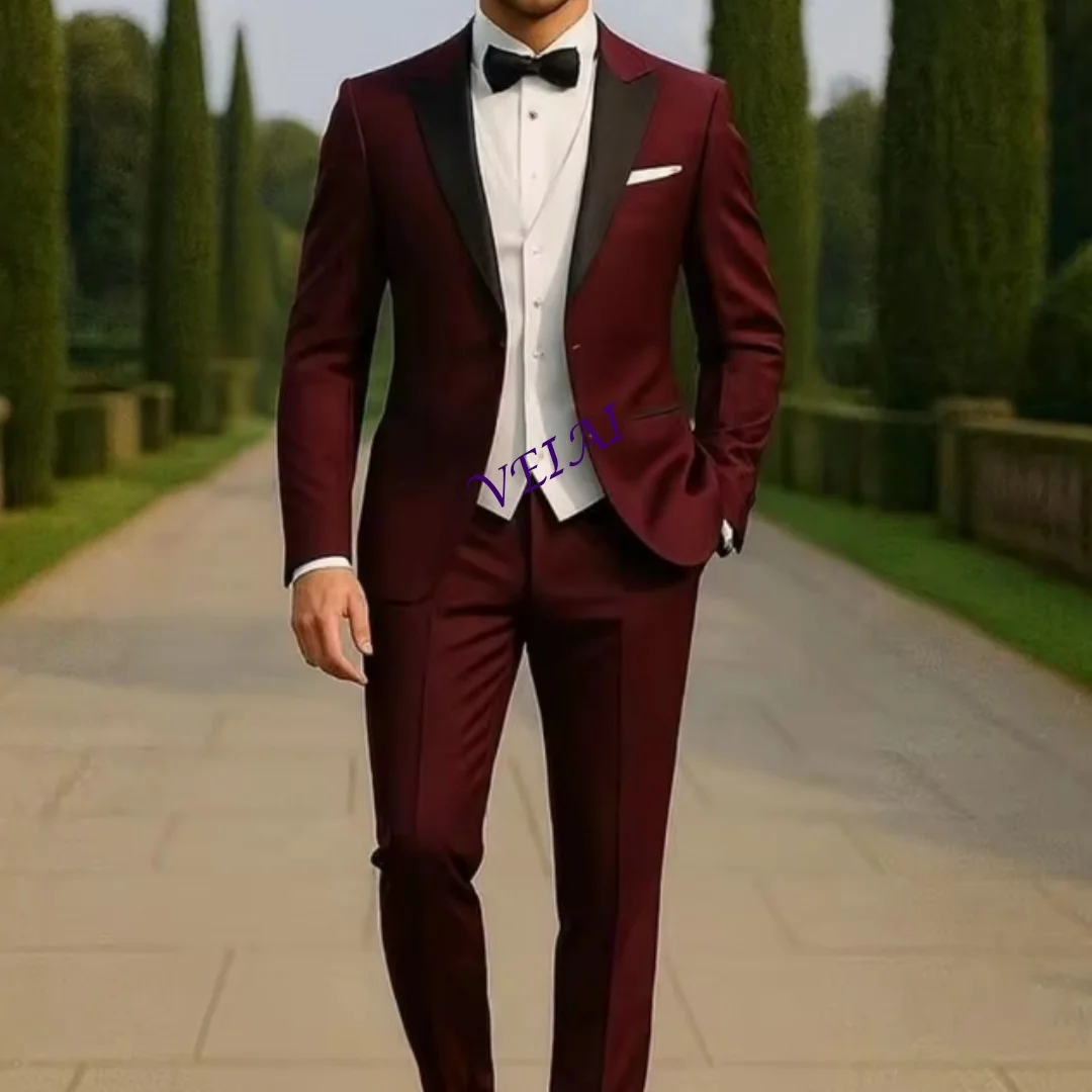 

CustomizedNew Pink And Black Men Suit Wedding Party Formal Groom Groomsman Prom Business Male Tuxedos 3 Piece Set Jacket Vest Pa