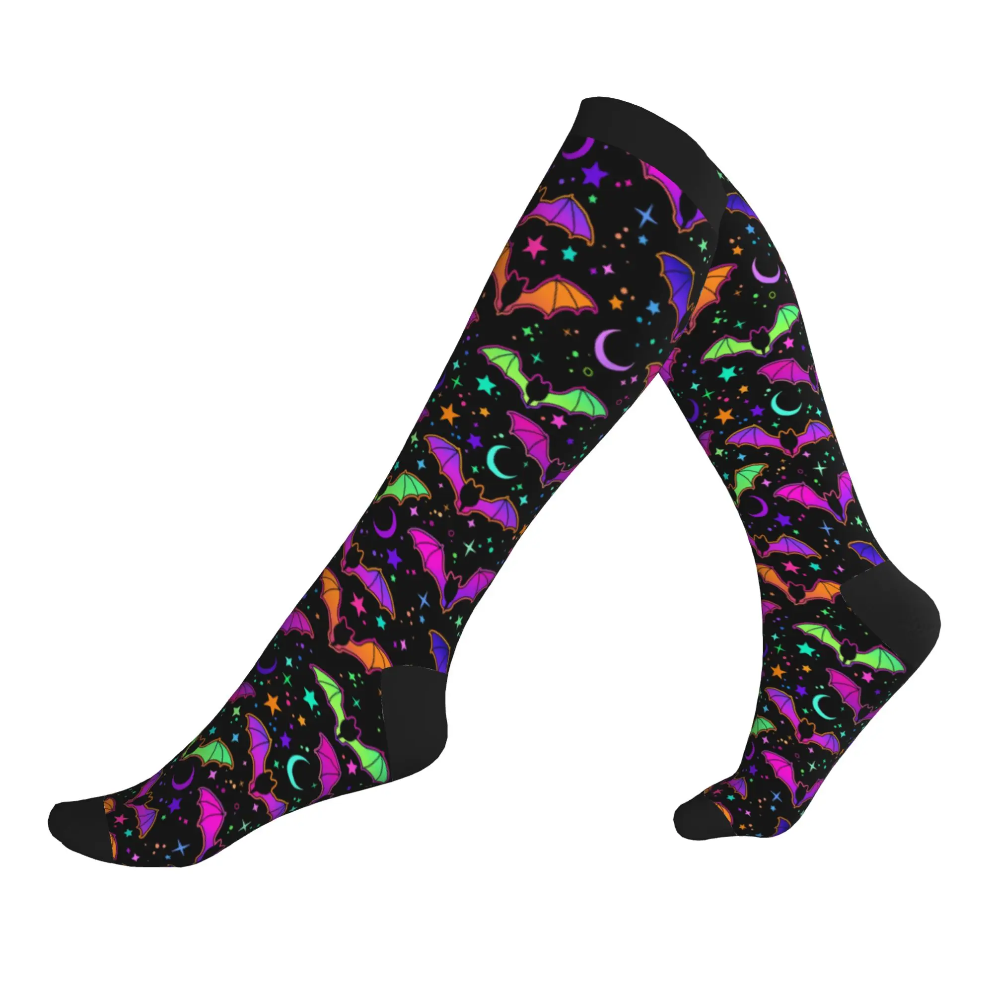 Calcetines de vestir Kawaii para hombre con diseño de murciélagos coloridos para Halloween, calcetines deportivos de compresión con estampado 3D de brujas y fantasmas, unisex, cálidos y transpirables