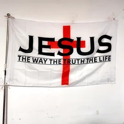 Christian Jesus Flag 90x150cm - The Way Truth Life Polyester Outdoor Banner, Home Garden Church Decor Inspirational Gift