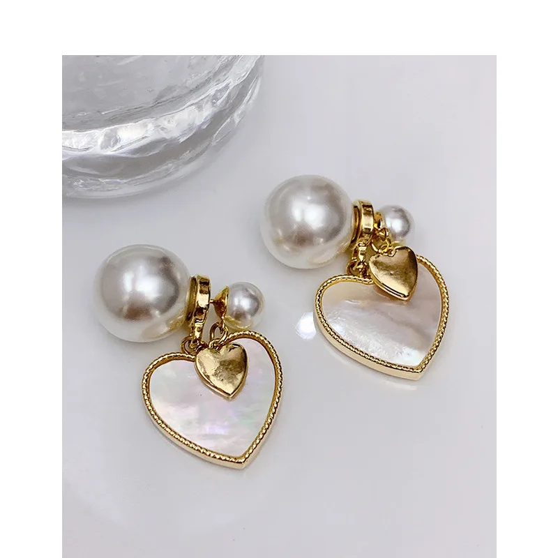 Silver Needle Luxury Temperament Pearl Love Earrings Ins Fashion Creative Heart Double Side Design Jewelry