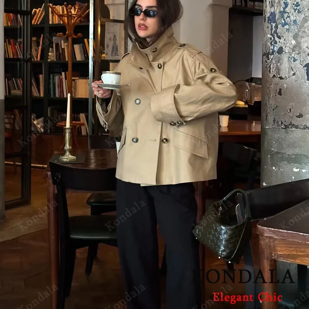 

KONDALA женская стильная черная куртка цвета хаки, водолазка, Тренч, новинка 2025, весна-лето, модная уличная куртка