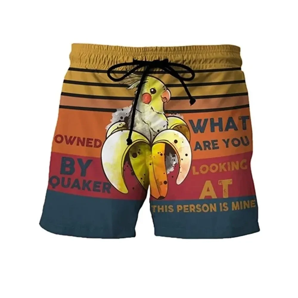 Fun Banana Animal Chicken Pattern 3D Print Men's Summer Loose Casual Breathable Quick-Drying Vacation Hawaiian Beach Surf Shorts