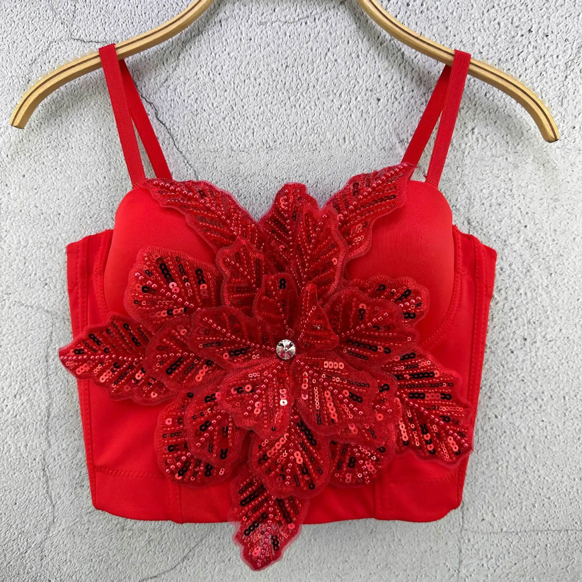 Sexy Solid Color Flower Sequin Strapless Top Women 2024 New Design Sense, Niche For Outside And Wearing On The Inside Vest