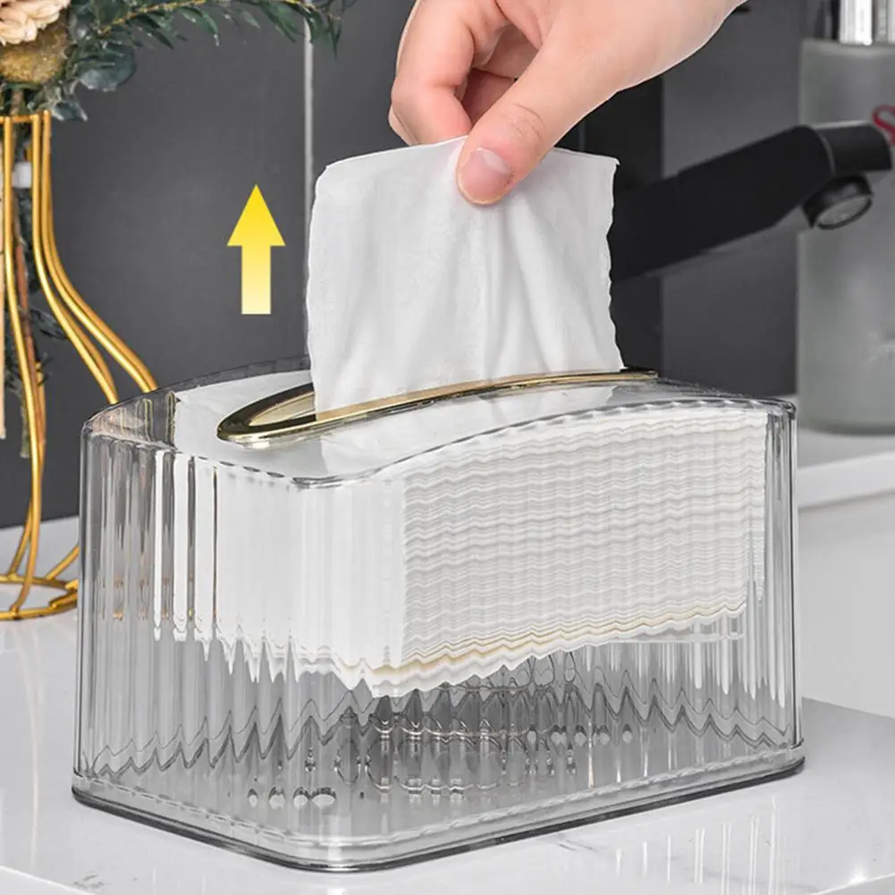 Practical Striped Design Tissue Organizer Built-in Spring Creative Home Living Room Multifunctional Tissue Box Organization