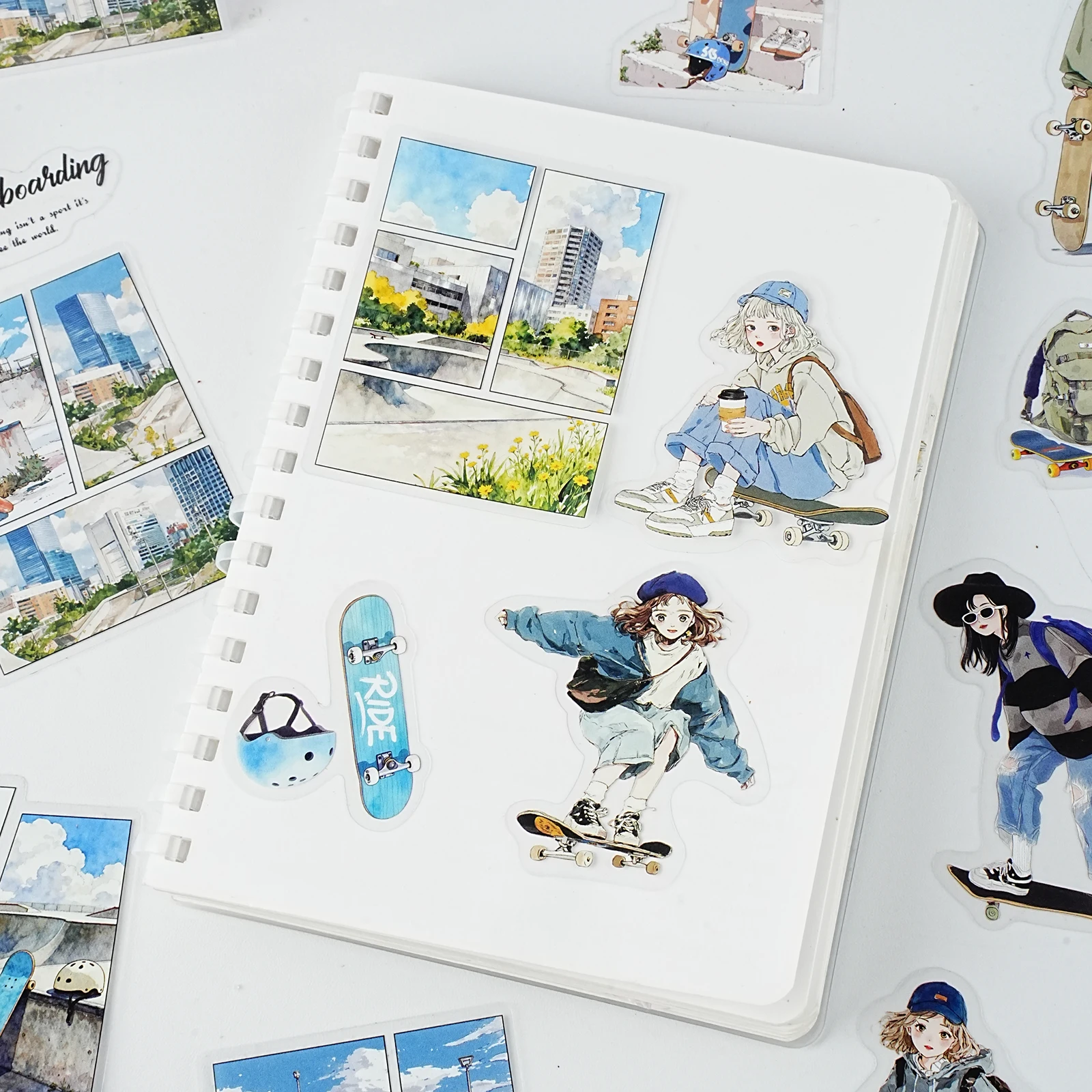 Etori Life Skateboarding Time 30Pcs City Skatepark Stickers Street Cool Skateboarder Decoration Stickers for Laptop, Phone Stickers, Suitcase, Skateboard, Photo Album, Scrapbooking Supplies, Children's Gift Paper Bag, School Supplies, DIY Crafts, Toy Stickers, Gift for Friends