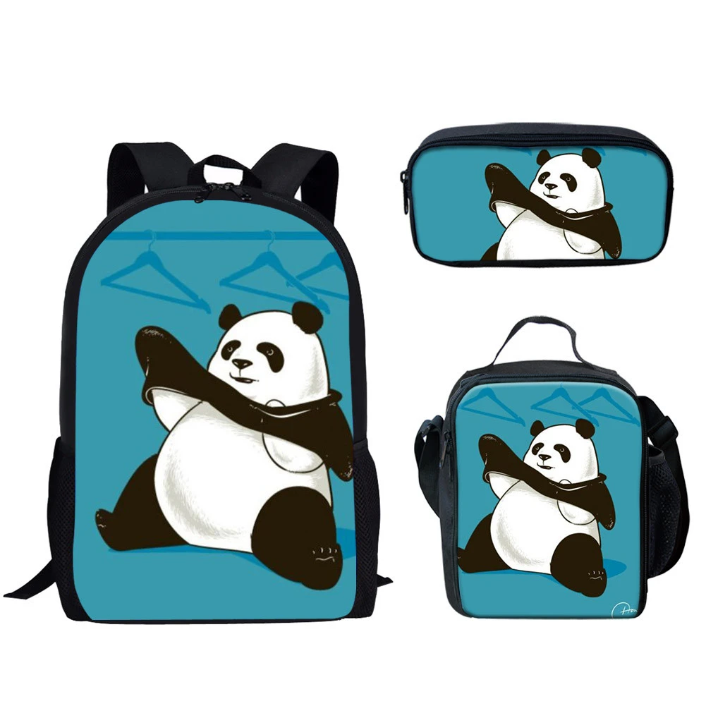Popular Novelty Trendy Panda 3pcs/Set Backpack 3D Print Student Bookbag Travel Laptop Daypack Lunch Bags Pencil Case