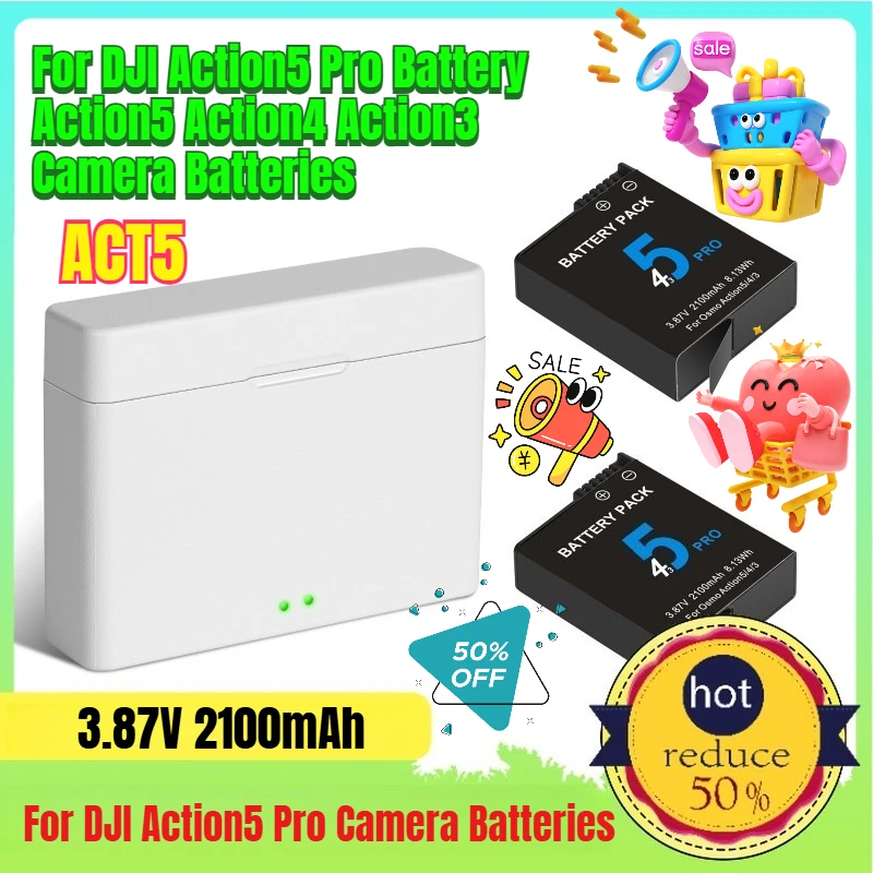 

3.87V 2100mAh for DJI Action5 Pro Battery Action5 Action4 Action3 Camera Batteries
