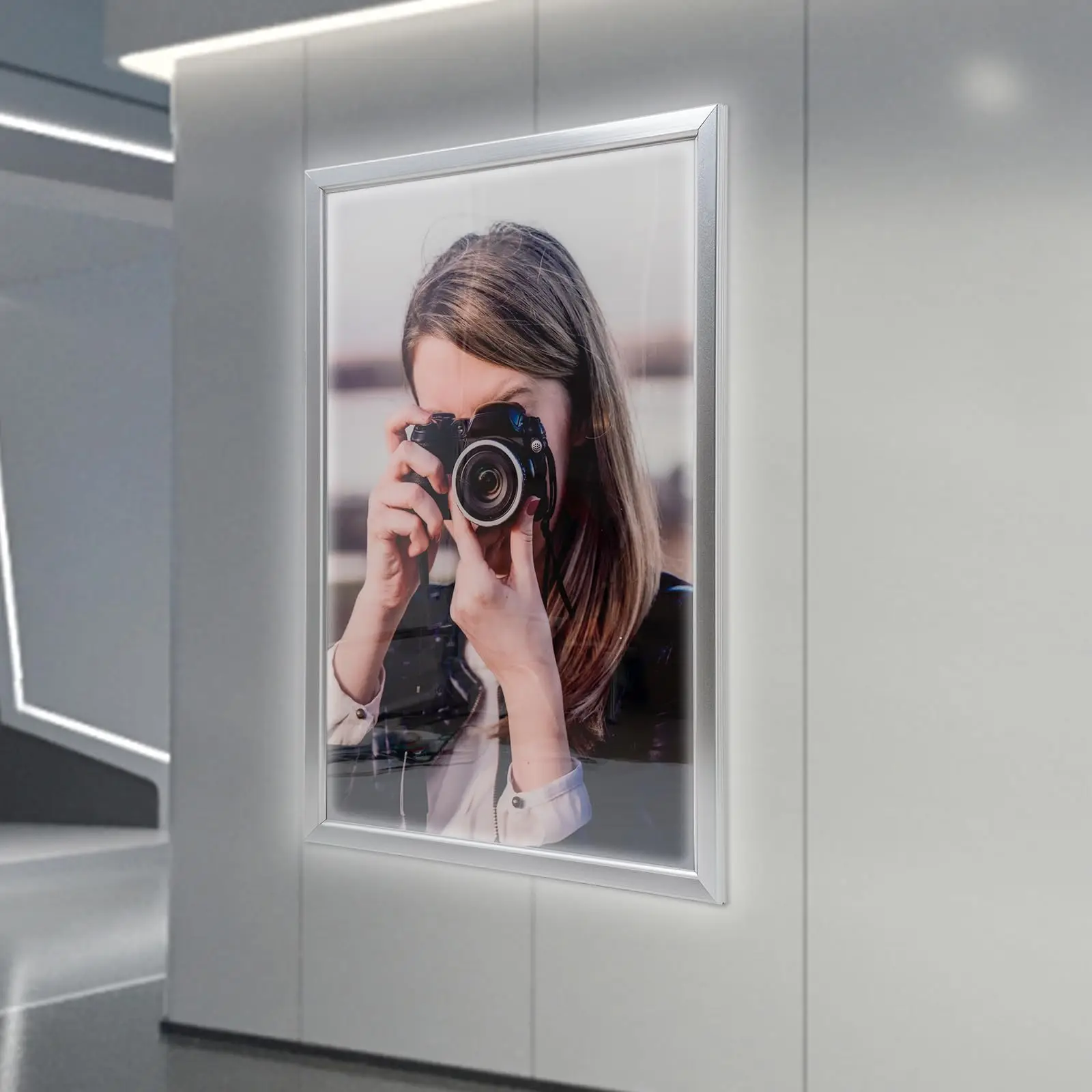 27x40 Inch LED Poster Frame, Slim Snap Aluminum Alloy LED Light Box Wall Mounted Advertising Picture Frame Display LED