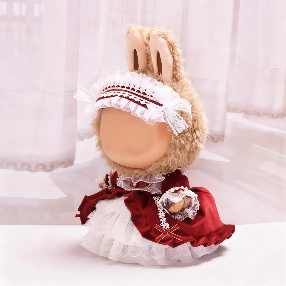 ชุดเสื้อผ้าตุ๊กตาขนาด 38 ซม. ชุดคริสต์มาสขนาดเล็กน่ารักสำหรับตุ๊กตา Labubu พร้อมเครื่องประดับศีรษะ ชุดเปลี่ยน DIY