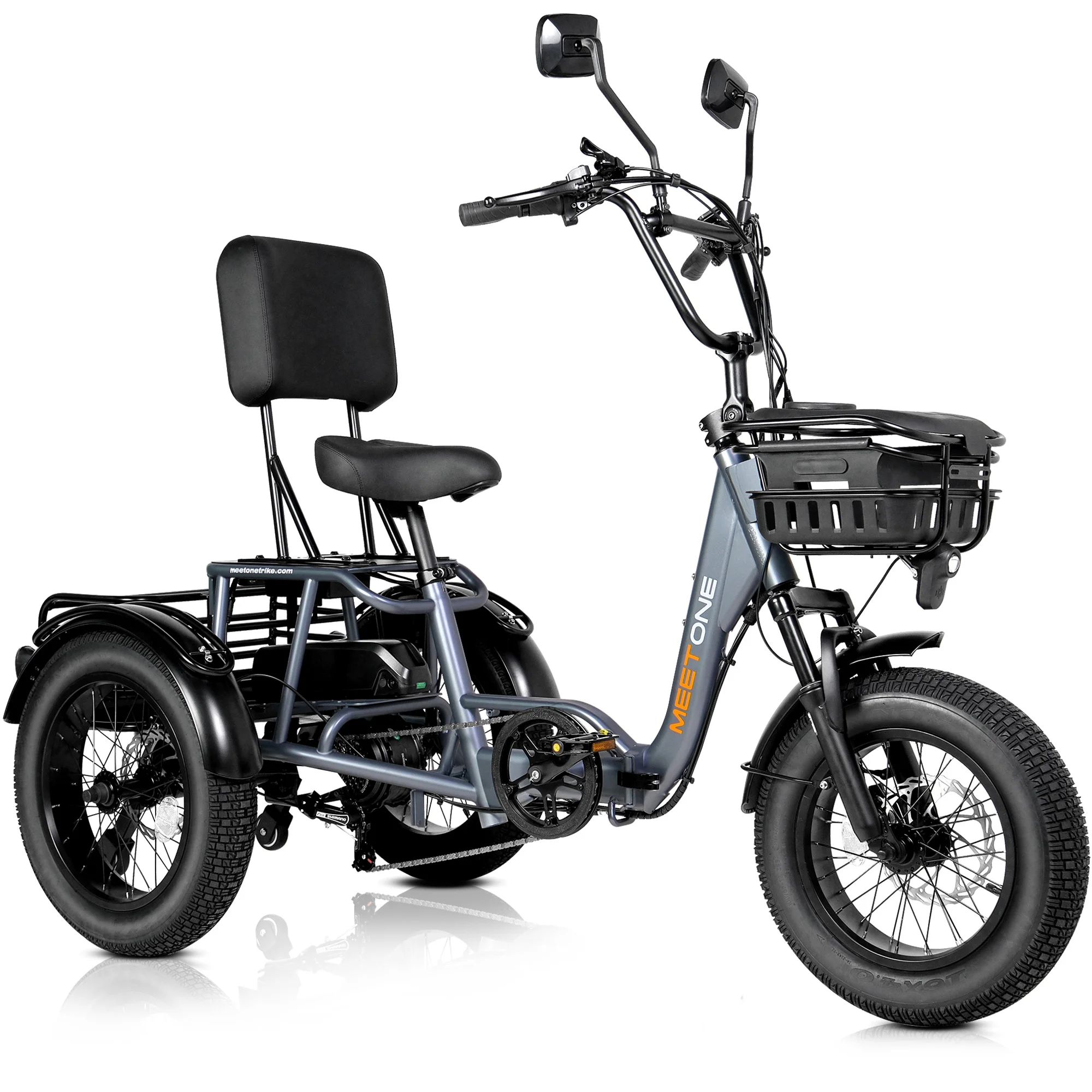 48v High Power 3-Wheel Cargo Electric Tricycle 18-Inch Full Suspension E Trike 2 Batteries 18-Inch Fat Tire Pedicab