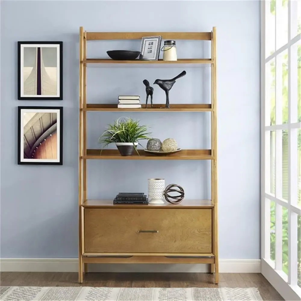 Crosley Furniture Landon ชั้นวางหนังสือขนาดใหญ่ Etagere ตู้หนังสือ ชั้นวางของ ลิ้นชัก ชั้นวางหนังสือ Acorn ชั้นวางหนังสือ ชั้นวางหนังสือ เฟอร์นิเจอร์