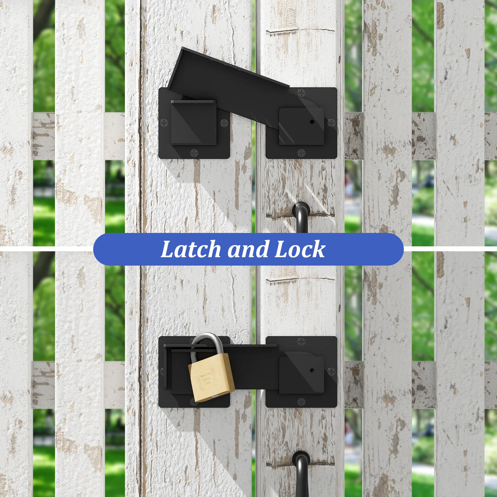 1 Pack Flip Fence Gate Latch with Padlock Hole, Heavy Duty Metal Farm Flip Fence Gate Latch Matte Black for Outdoor Gate