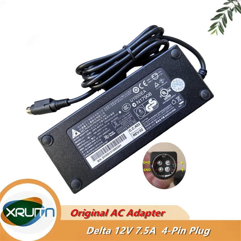 Genuíno OEM Delta DPS-90FB A 90W Carregador 12V 7.5A 4PIN AC DC Adaptador para Fec PP-9635 PP-9635C Redondo com fonte de alimentação de 4 pinos