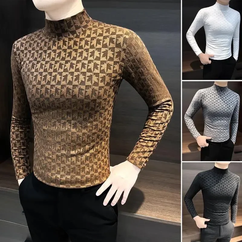 Half Turtleneck Long-sleeved T-shirt Men's New Spring and Autumn Trendy Inner Layering Shirt