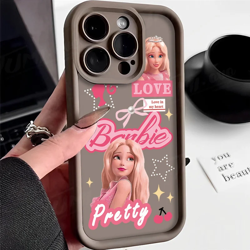 Luxury Pink Barbie Princess Soft Silicone Case for iPhone 14 15 Pro Max 13 12 11 X XS XR 7 8 Plus SE 2020 Shockproof Matte Cover