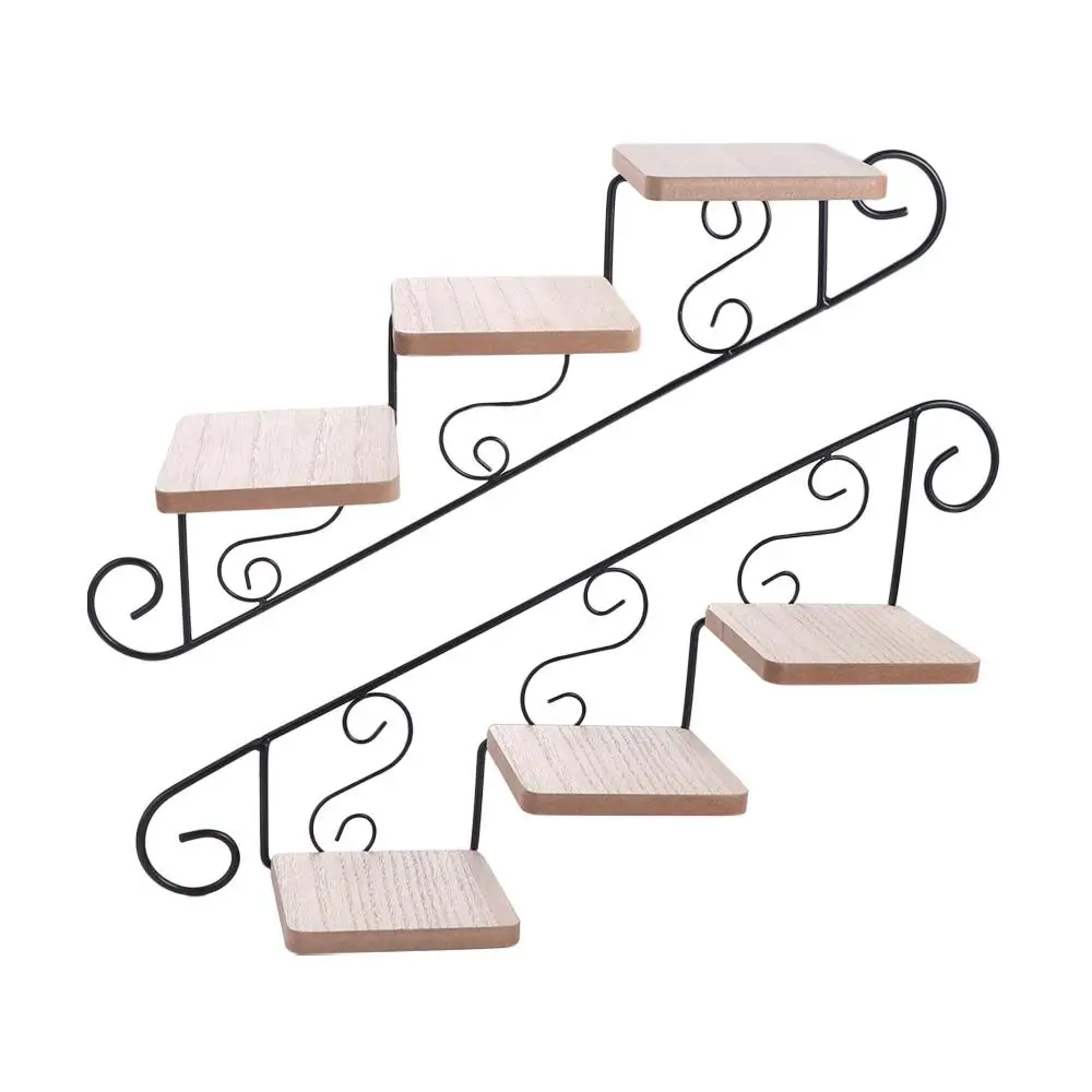 Retro American Style Wall-mounted Flower Stand Staircase Shape Simple Wall Display Shelf Iron Art Wall Hanging Flower Pot Cafe