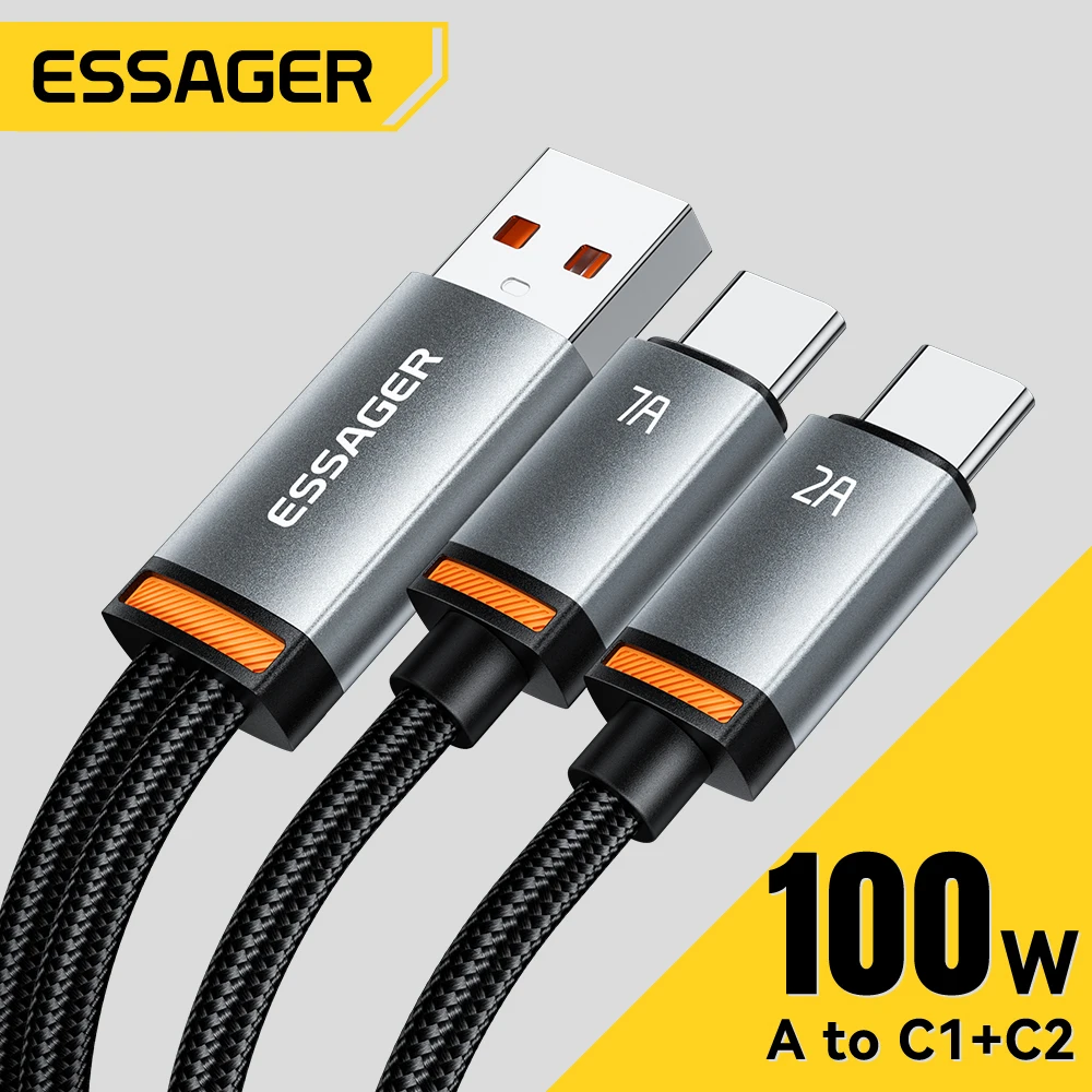 Essager 2 в 1, двойной USB-кабель типа C, 7 А, кабель для быстрой зарядки данных для Xiaomi Redmi Samsung Huawei, шнур USB-зарядного устройства для мобильного телефона