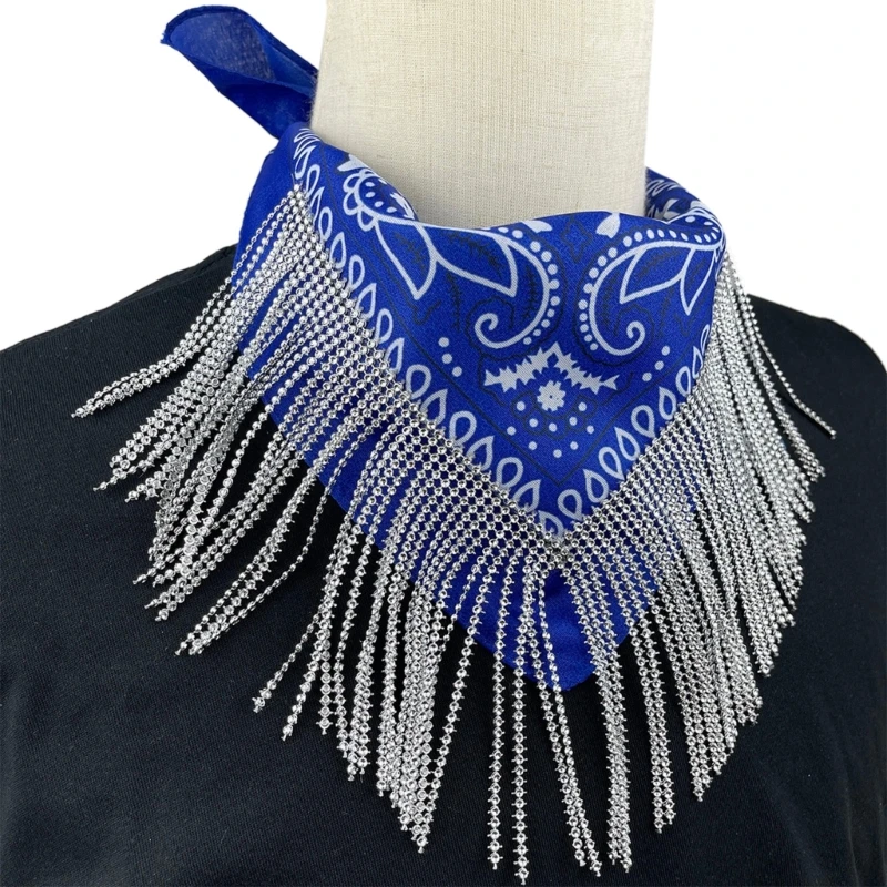 Exquisite Versatile Turban  Bar Bandana with Diamond Fringe Headscarf Embellished Bandana for Cowboy Cowgirl